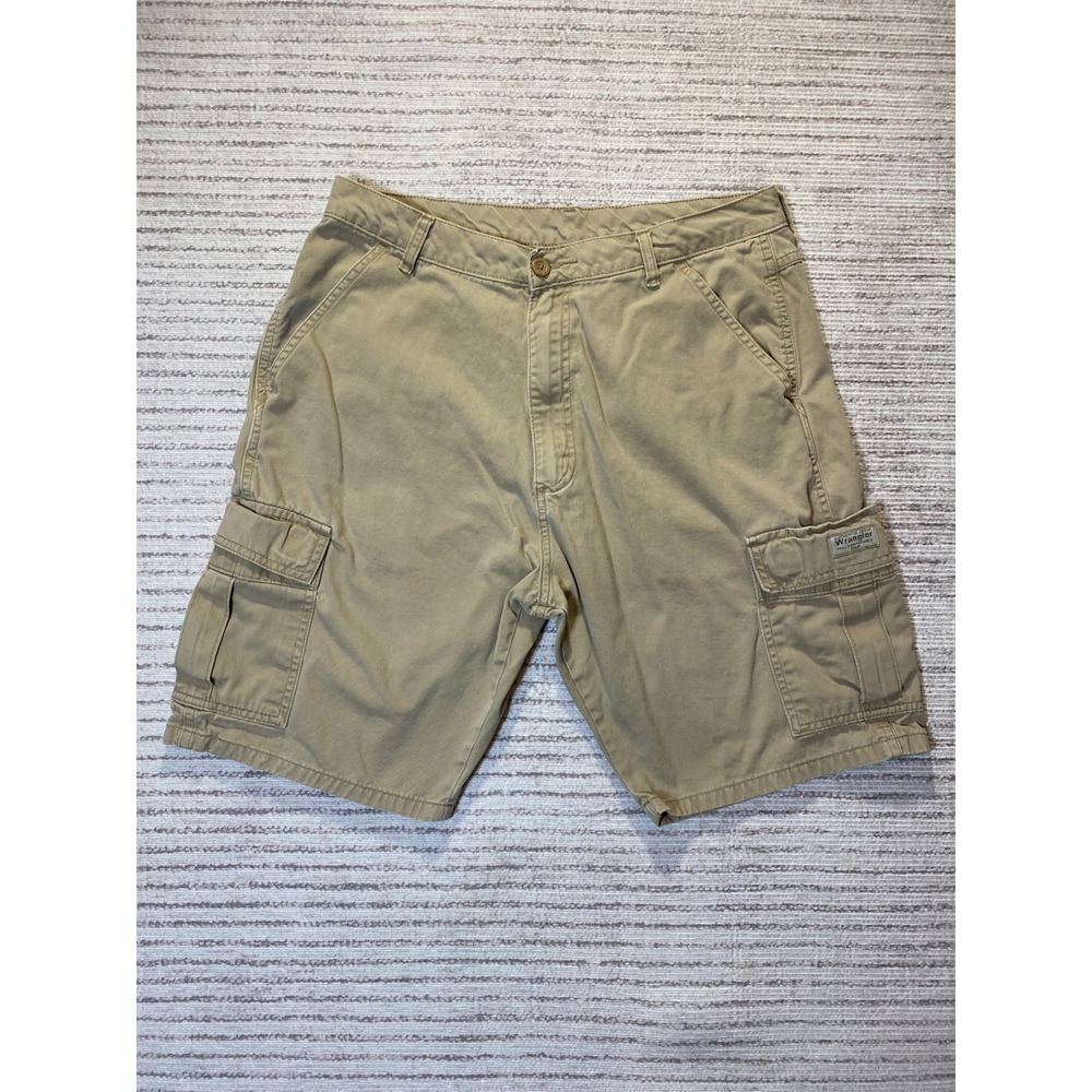 Wrangler Mens Khaki Cargo Shorts Tan Authentic Issue Size 34 Utility Cotton